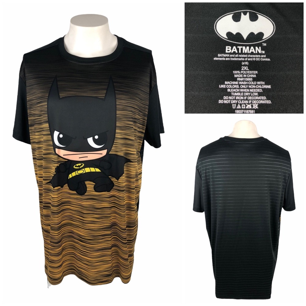 Batman DC Comics Mens 2XL Shirt Gold 100% Polyester Active Heathered Batman